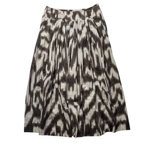 Max Mara Weekend Brown Geometric Pleated Midi Skirt Sz 12 Women's Cotton